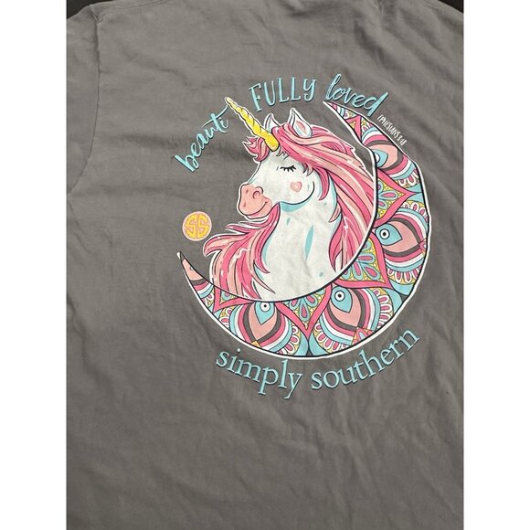 Simply Southern Beauti Fully Loved Unicorn T Shirt Gray Taupe Shade Xl - Picture 2 of 4